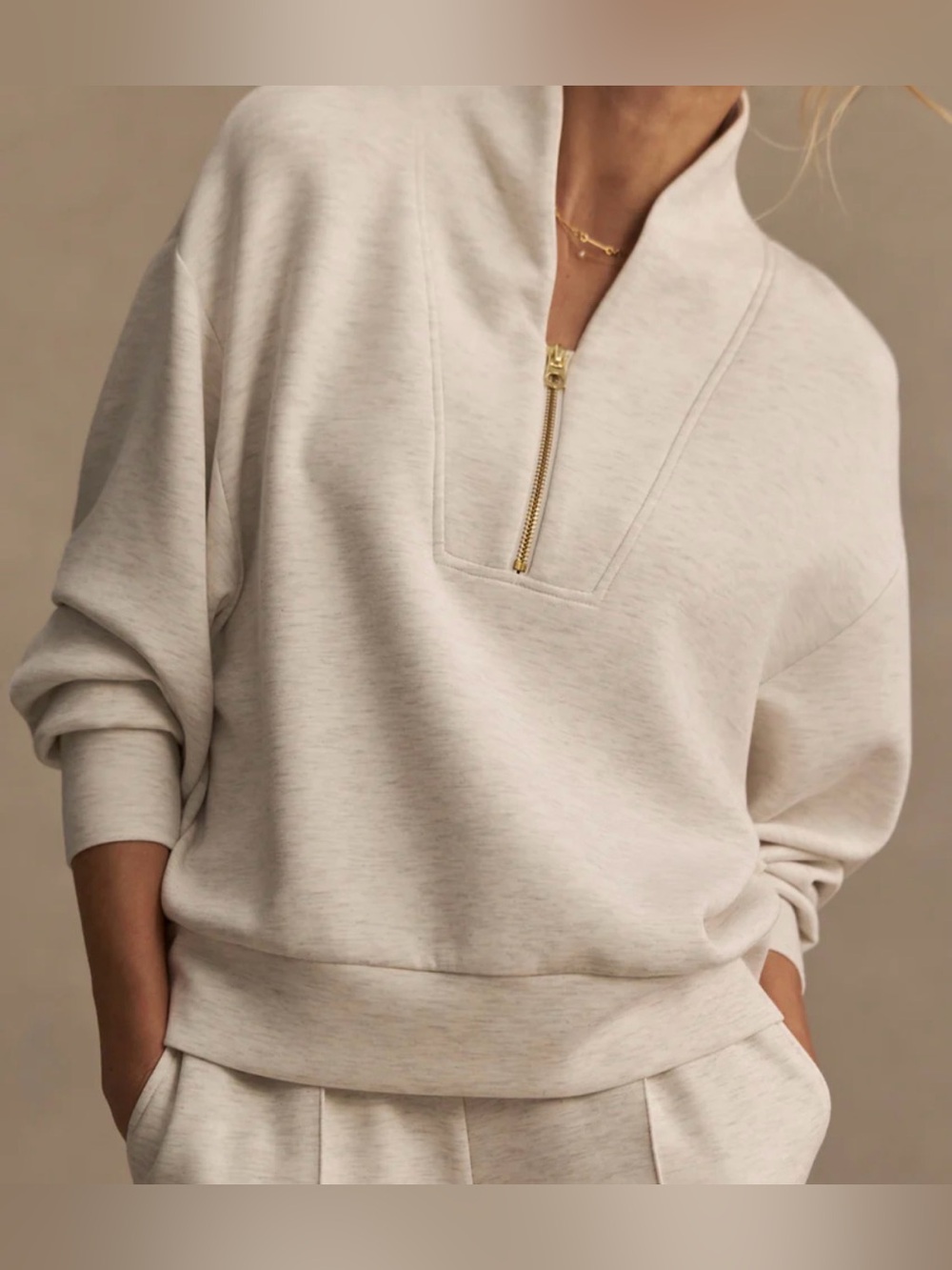 Varley Davidson DoubleSoft Sweat Pullover Women’s Med Half Zip Oatmeal Heather